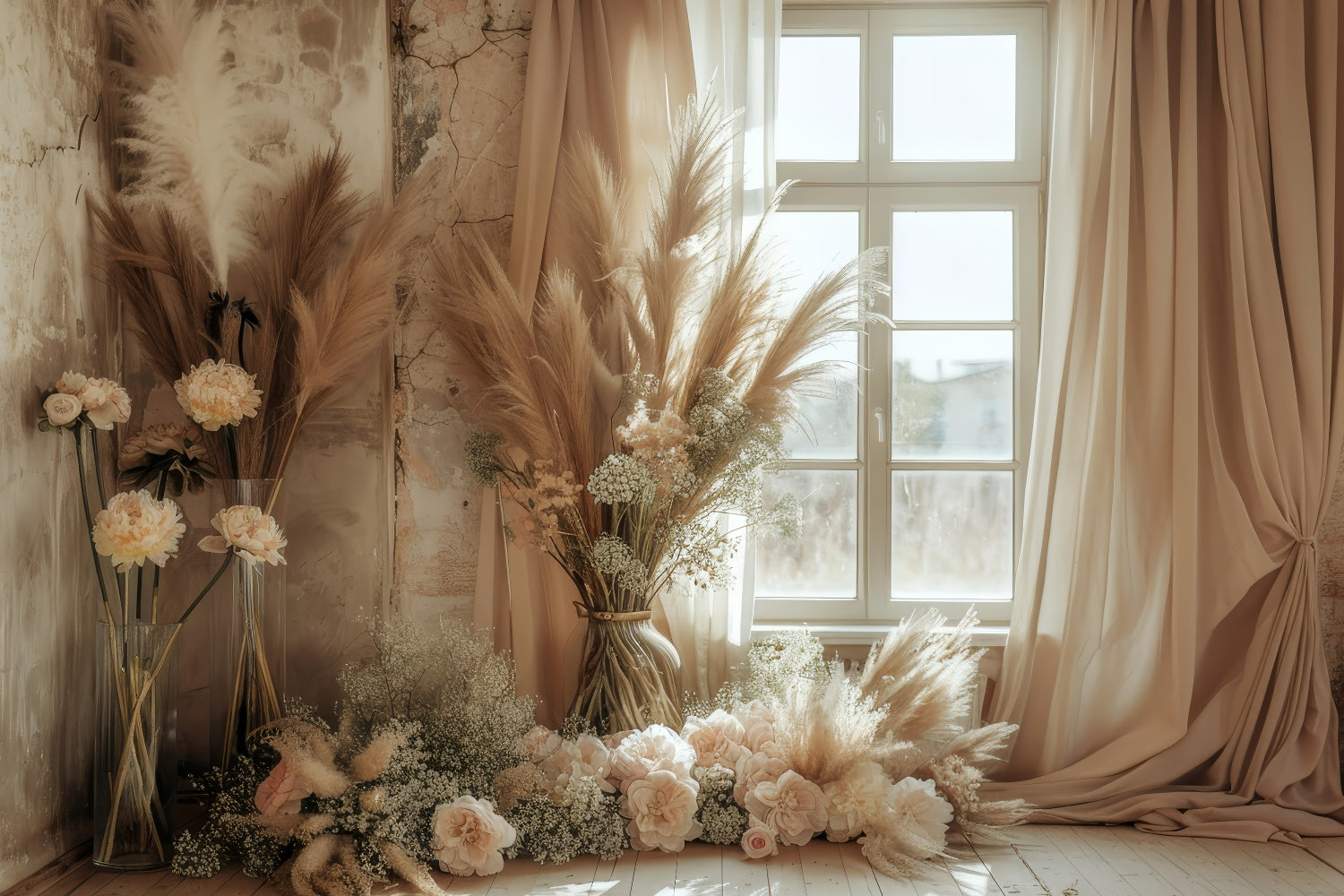 Boho Backdrops Verträumte blumenbeladene Fensterhintergrund GQ2-40