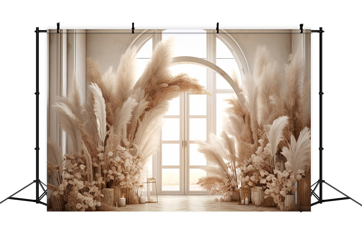 Boho-Hintergrund Pampasgras-Kerze-Blumen-Hintergrund GQ2-42
