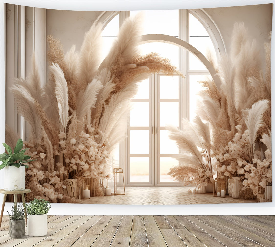 Boho-Hintergrund Pampasgras-Kerze-Blumen-Hintergrund GQ2-42