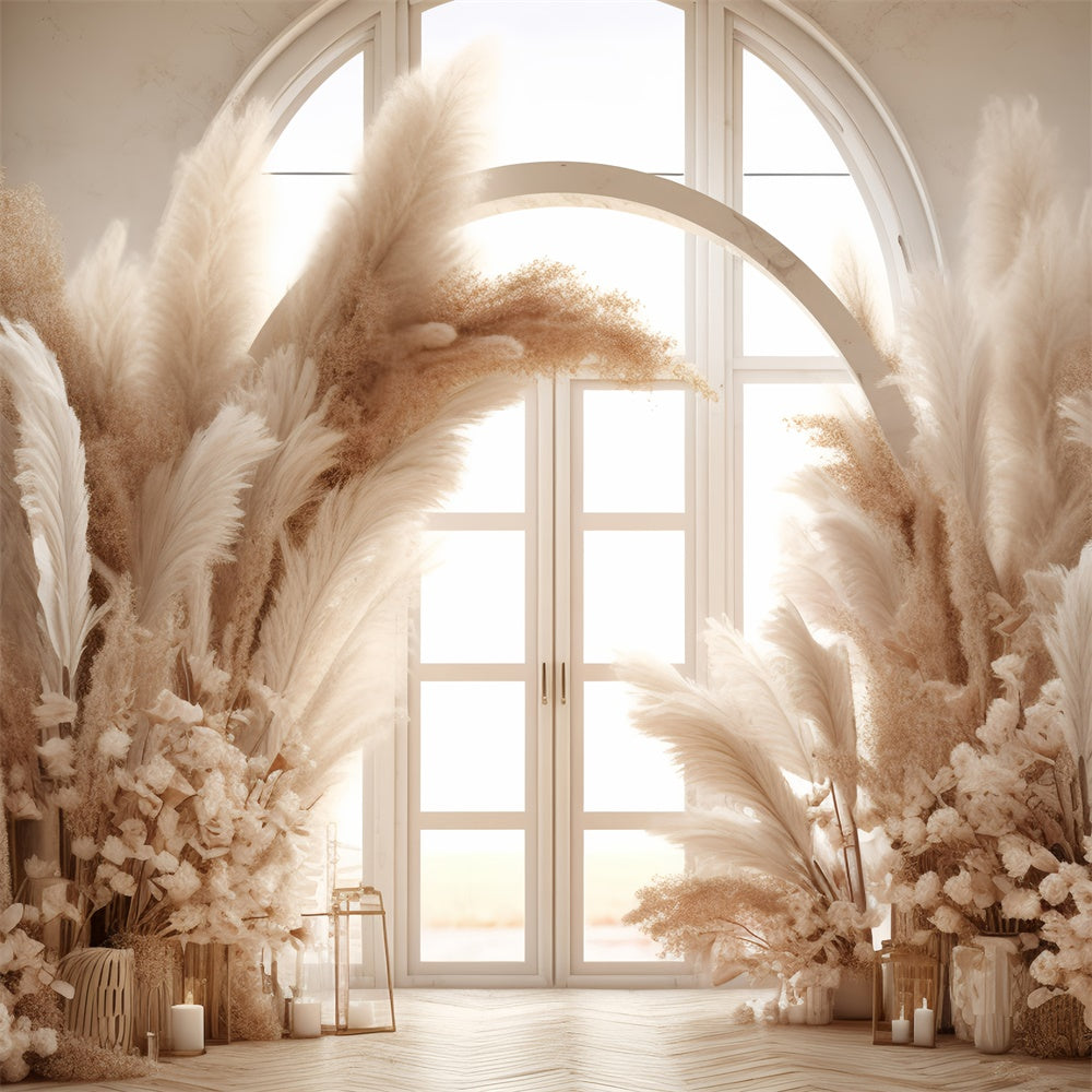 Boho-Hintergrund Pampasgras-Kerze-Blumen-Hintergrund GQ2-42