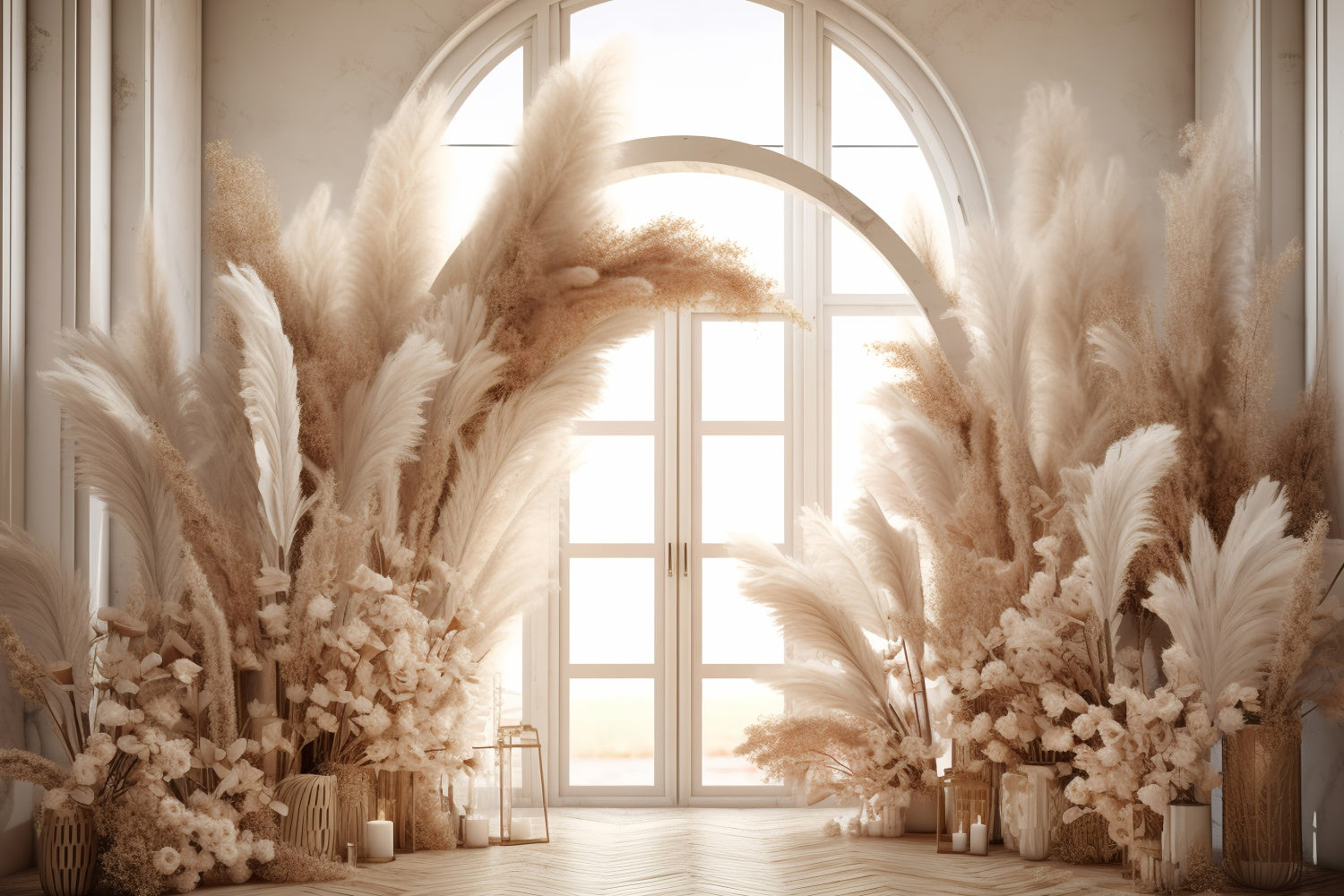 Boho-Hintergrund Pampasgras-Kerze-Blumen-Hintergrund GQ2-42