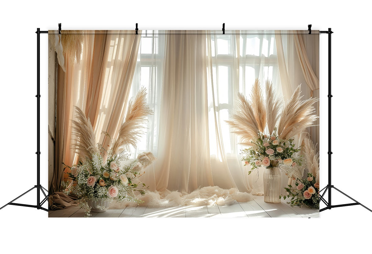 Boho-Fotohintergrund Pampas Florale Akzente Vorhänge Hintergrund GQ2-43