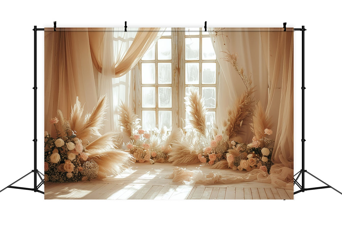 Boho Backdrops Blush Pampas Floral Fenster Fotografie Backdrop GQ2-44