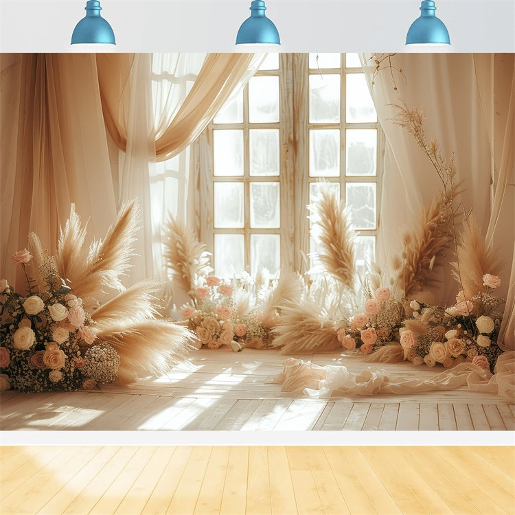 Boho Backdrops Blush Pampas Floral Fenster Fotografie Backdrop GQ2-44
