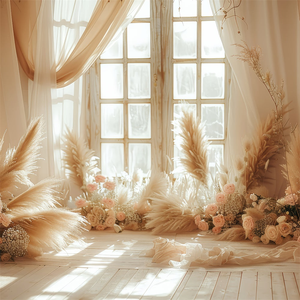 Boho Backdrops Blush Pampas Floral Fenster Fotografie Backdrop GQ2-44