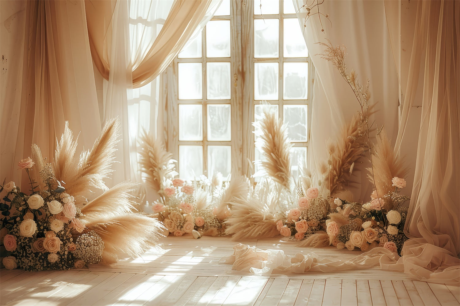 Boho Backdrops Blush Pampas Floral Fenster Fotografie Backdrop GQ2-44