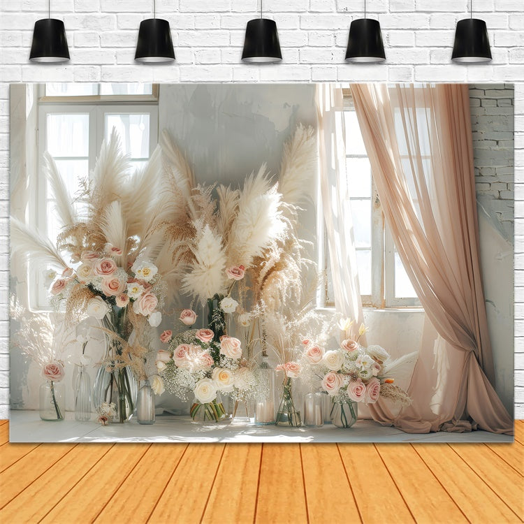 Boho Backdrop Ideen Floral Pampas Vorhang Fenster Hintergrund GQ2-45