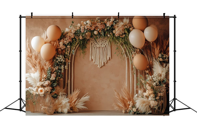 Boho Bogen Backdrop Rose Pampas Ballon Fotografie Hintergrund GQ2-47
