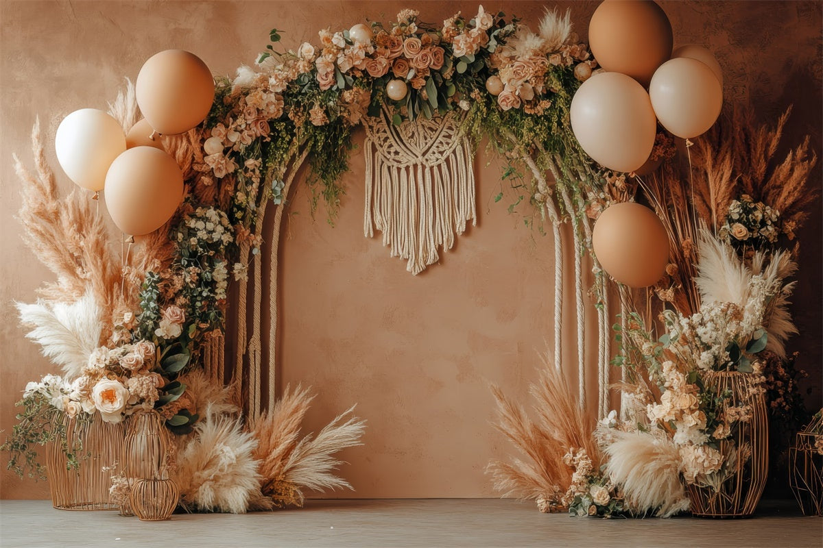 Boho Bogen Backdrop Rose Pampas Ballon Fotografie Hintergrund GQ2-47