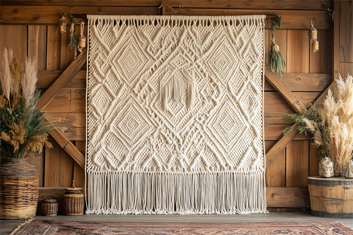 Boho Backdrop Makramee Wand Chic Fransen Hintergrund GQ2-49