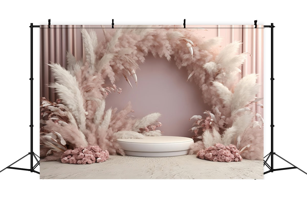 Boho Backdrops Eleganter Pampas Bogen Rosen Hintergrund GQ2-5