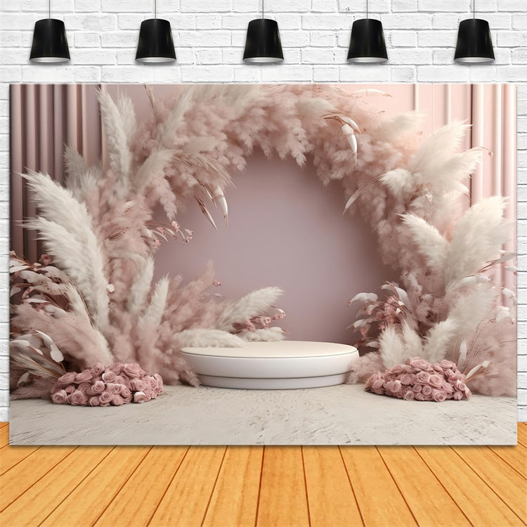 Boho Backdrops Eleganter Pampas Bogen Rosen Hintergrund GQ2-5