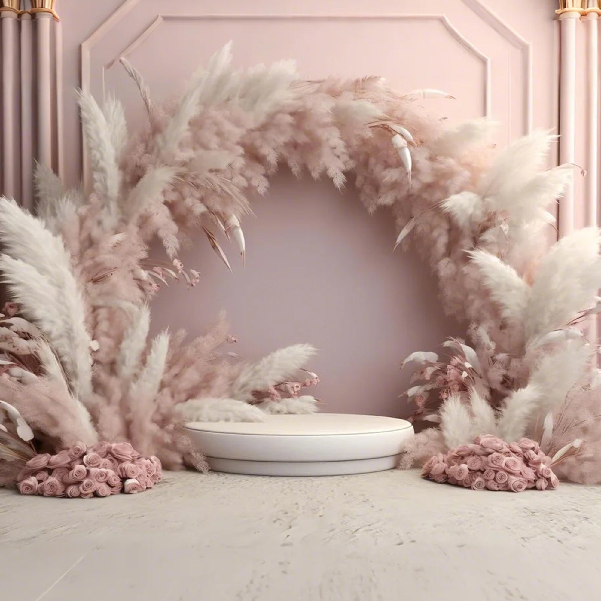 Boho Backdrops Eleganter Pampas Bogen Rosen Hintergrund GQ2-5