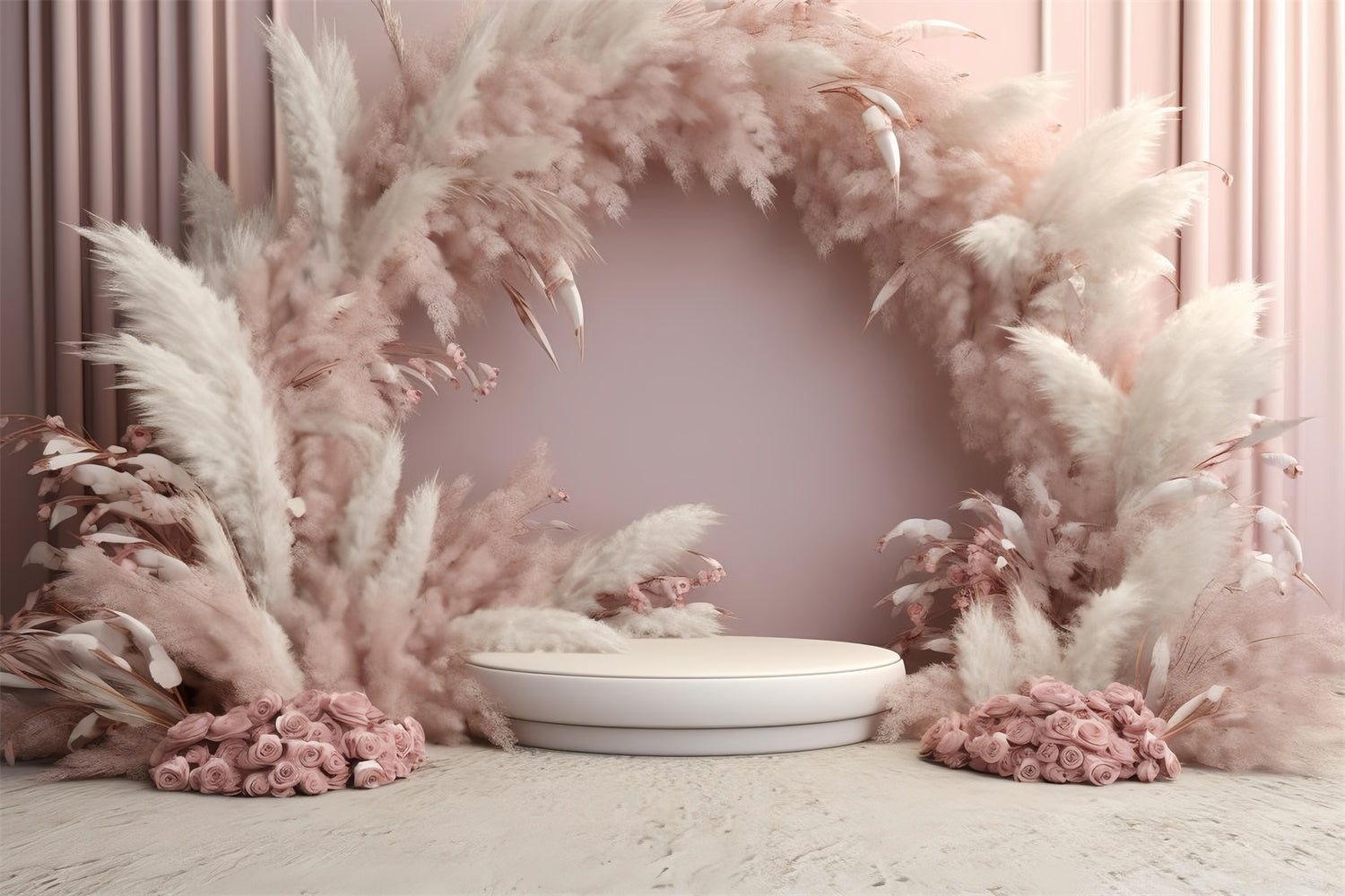 Boho Backdrops Eleganter Pampas Bogen Rosen Hintergrund GQ2-5
