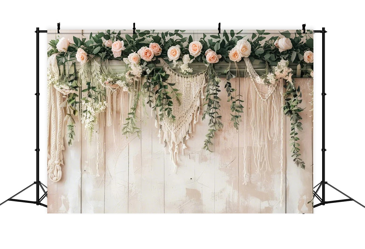 Bohemian Backdrop Vintage Makramee Wand Grüner Hintergrund GQ2-6