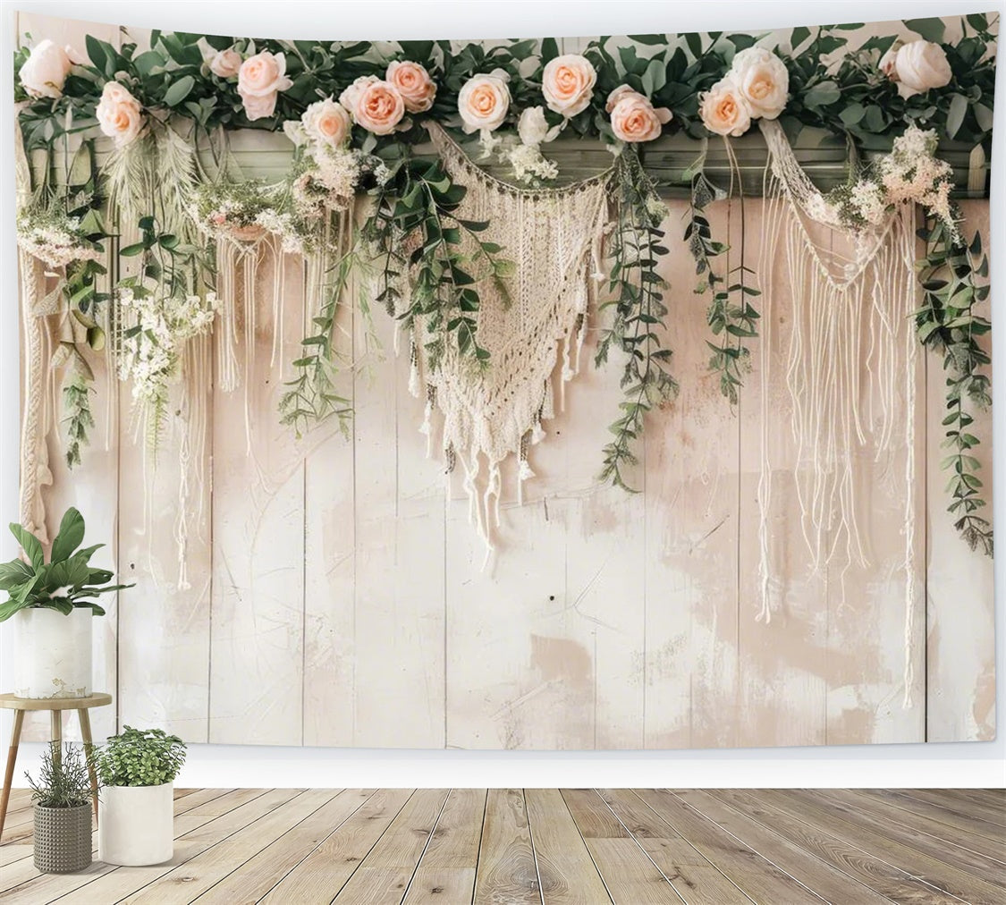 Bohemian Backdrop Vintage Makramee Wand Grüner Hintergrund GQ2-6