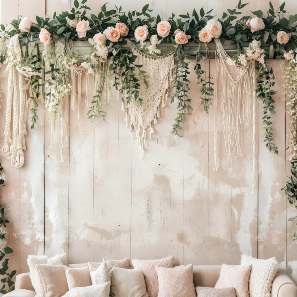 Bohemian Backdrop Vintage Makramee Wand Grüner Hintergrund GQ2-6