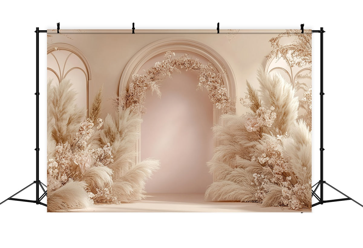 Boho Bogen Hintergrundkulisse Blush Blumen Pampasgras Arrangement Hintergrundkulisse GQ2-61