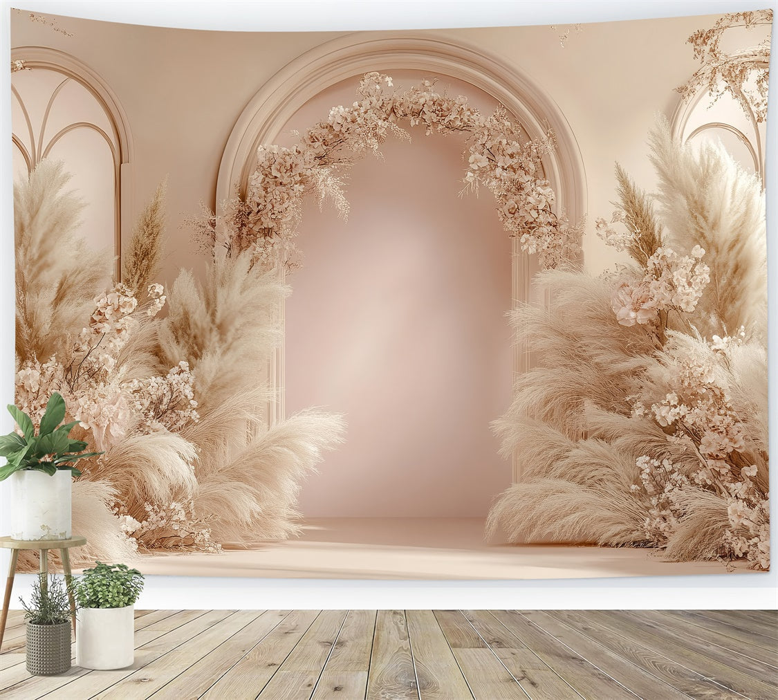 Boho Bogen Hintergrundkulisse Blush Blumen Pampasgras Arrangement Hintergrundkulisse GQ2-61