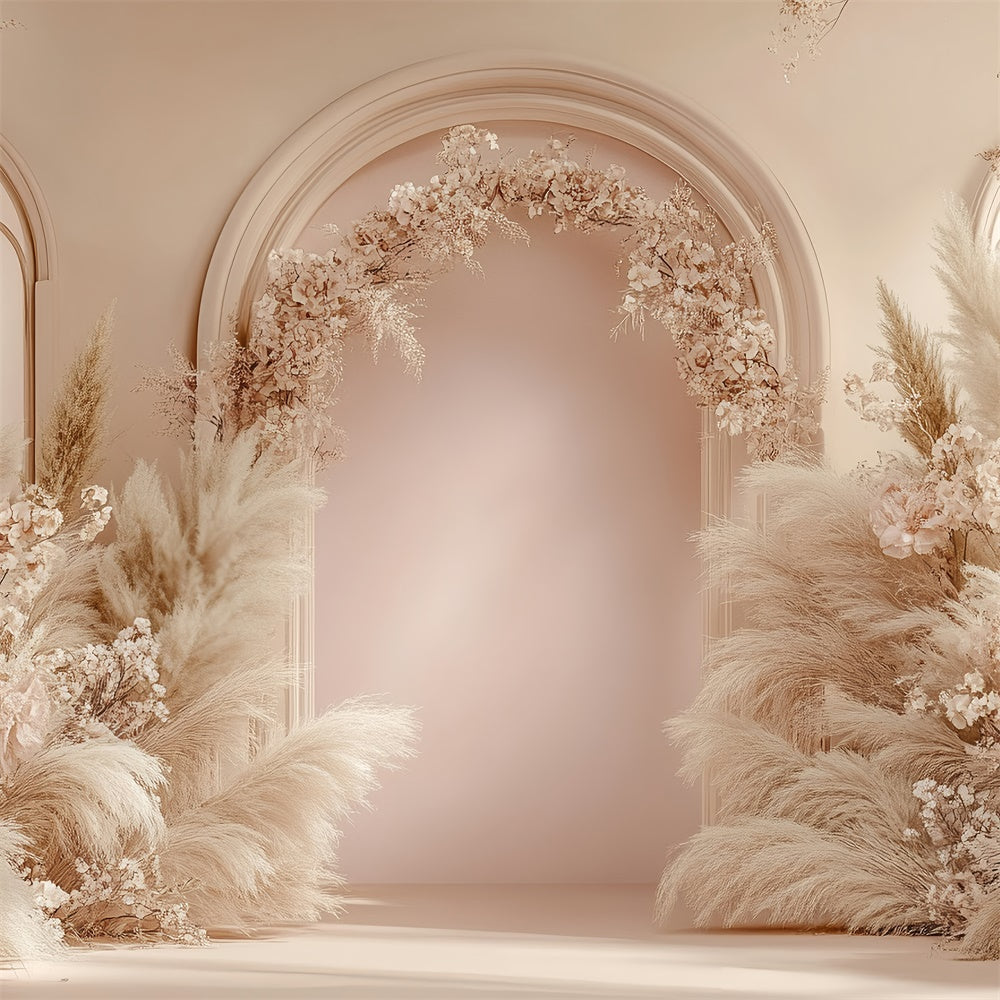 Boho Bogen Hintergrundkulisse Blush Blumen Pampasgras Arrangement Hintergrundkulisse GQ2-61