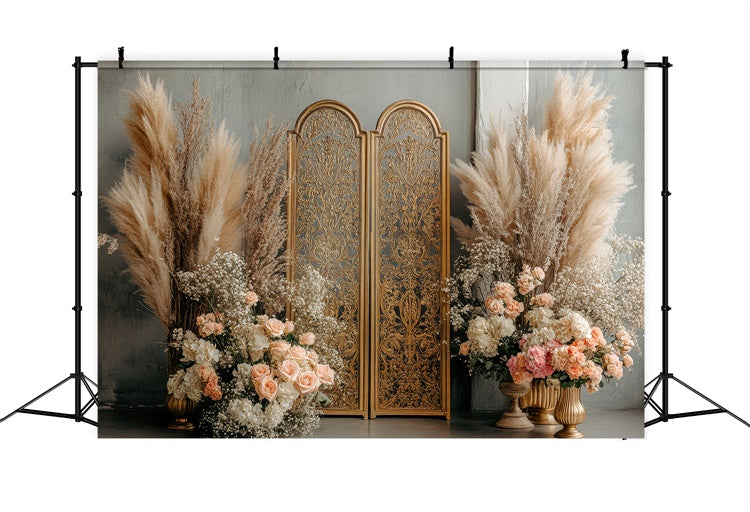 Bohemian Backdrop Gold Screen Floral Fotografie Backdrop GQ2-65