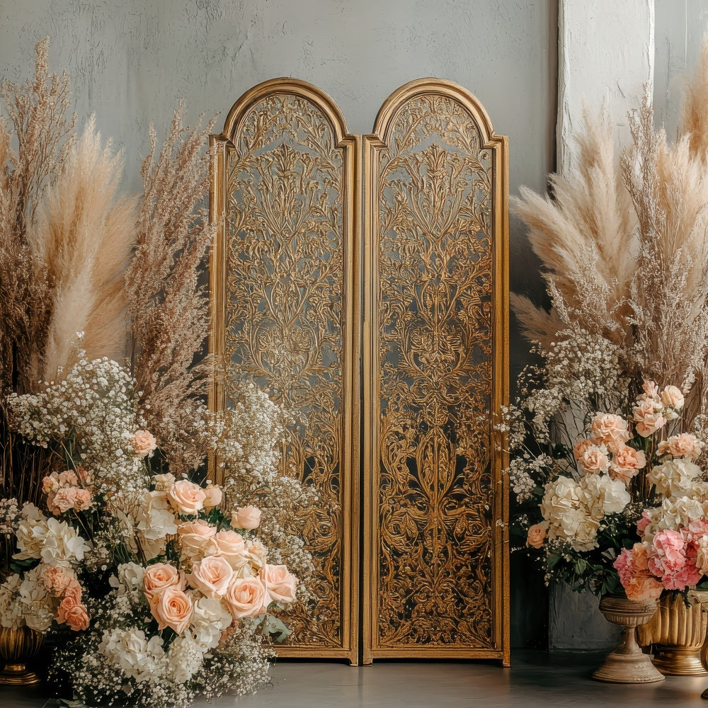 Bohemian Backdrop Gold Screen Floral Fotografie Backdrop GQ2-65