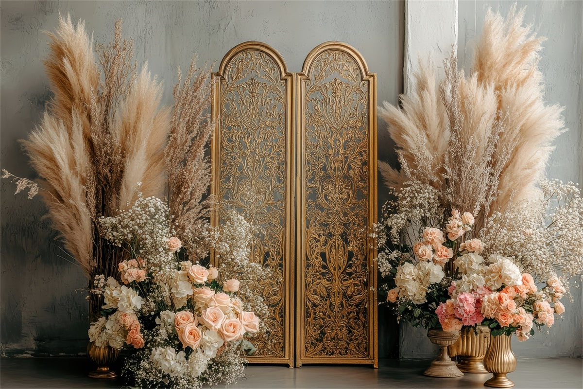 Bohemian Backdrop Gold Screen Floral Fotografie Backdrop GQ2-65