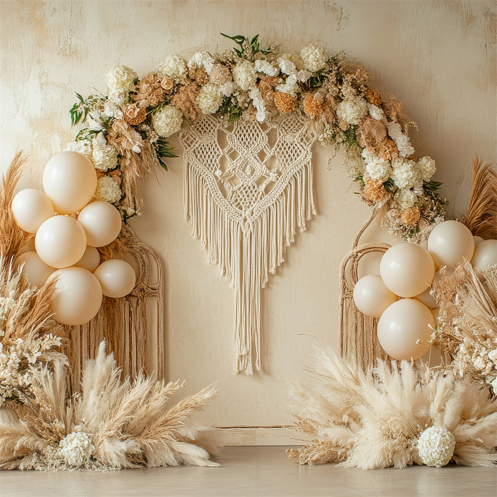 Boho Hochzeit Backdrop Makramee Blumen Ballon Fotografie Hintergrund GQ2-66