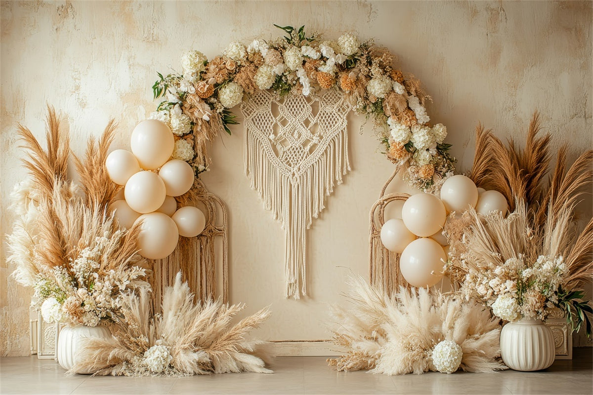 Boho Hochzeit Backdrop Makramee Blumen Ballon Fotografie Hintergrund GQ2-66