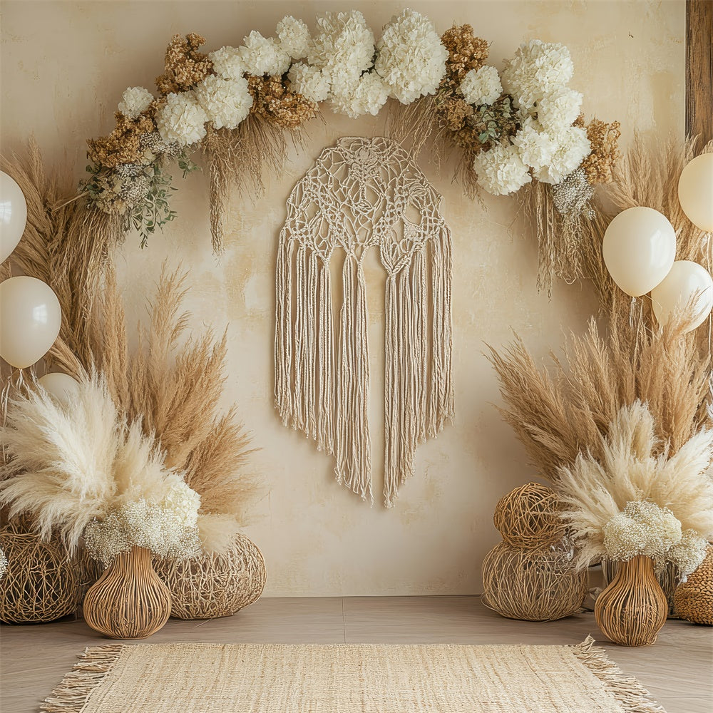 Bohème Hintergrund Floral Dekor Makramee Fotografie Hintergrund GQ2-67