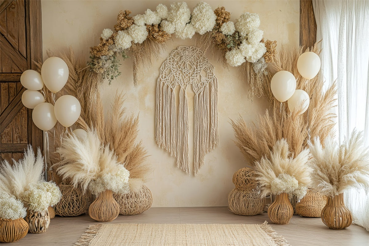 Bohème Hintergrund Floral Dekor Makramee Fotografie Hintergrund GQ2-67