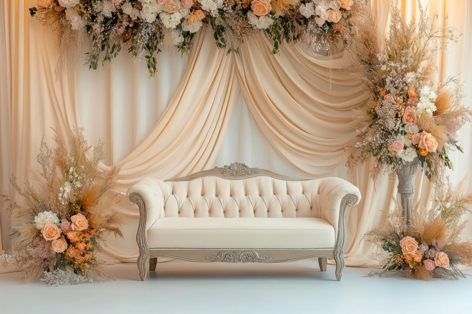 Boho Fotokulisse Sofa Zartes Blumenarrangement Fotokulisse GQ2-72