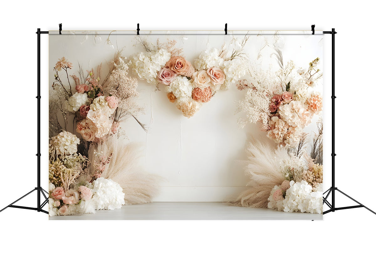 Boho Fotohintergrund Herzförmiges Blumenarrangement Hintergrund GQ2-73