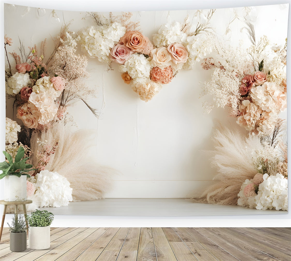 Boho Fotohintergrund Herzförmiges Blumenarrangement Hintergrund GQ2-73