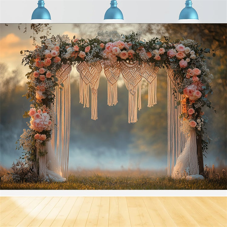 Boho Hochzeit Backdrop Blume Makramee Bogen Hintergrund GQ2-75