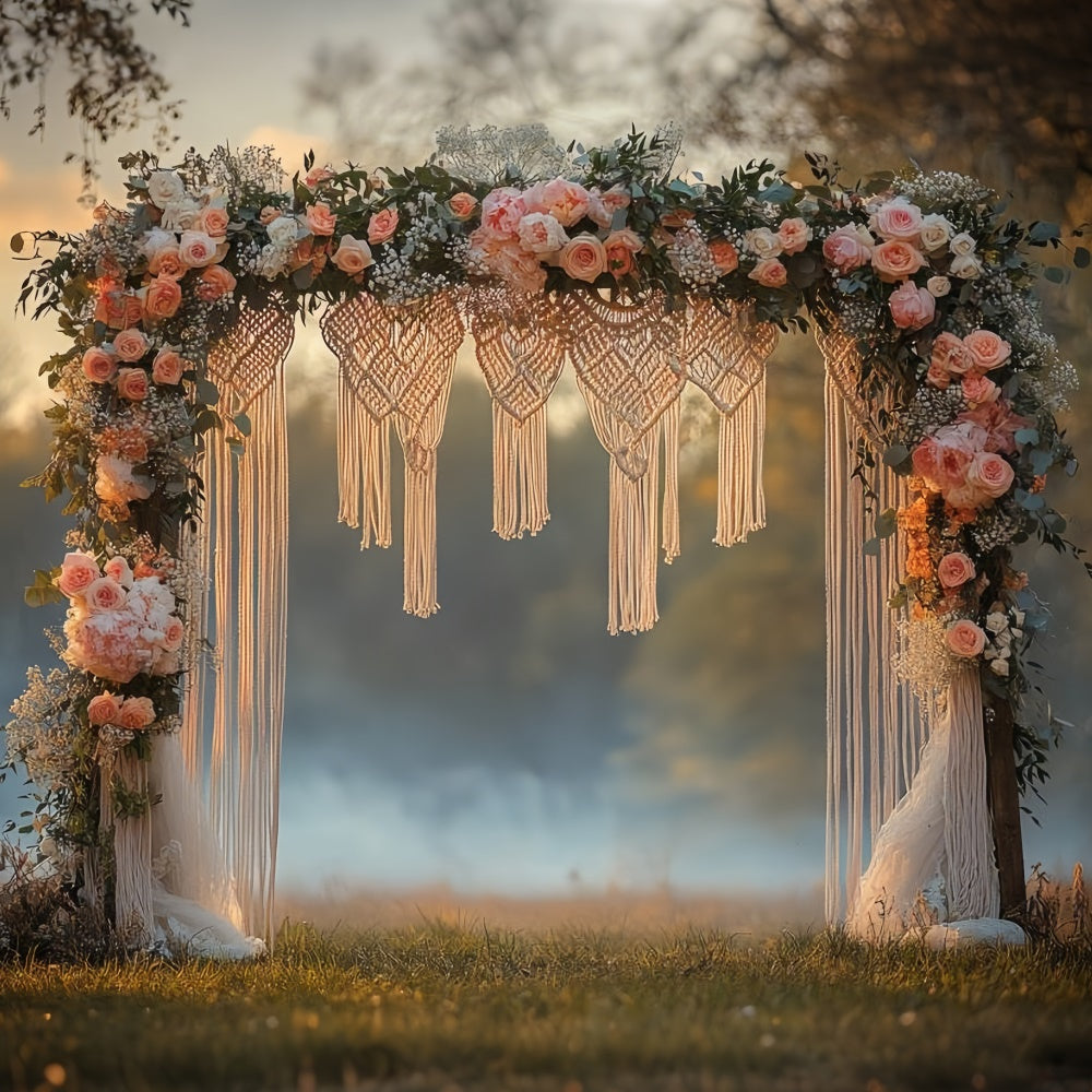 Boho Hochzeit Backdrop Blume Makramee Bogen Hintergrund GQ2-75