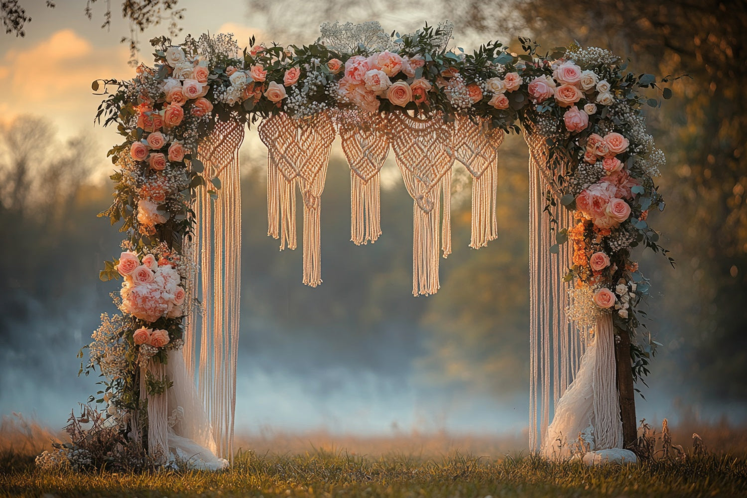 Boho Hochzeit Backdrop Blume Makramee Bogen Hintergrund GQ2-75