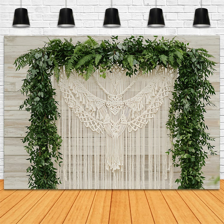 Boho-Hintergrund Makramee-Blatt-Bogen-Dekor-Hintergrund GQ2-76