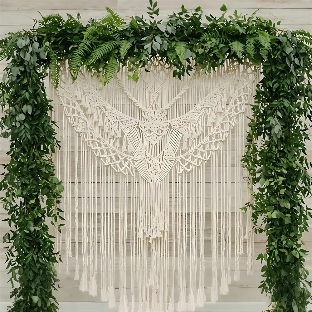 Boho-Hintergrund Makramee-Blatt-Bogen-Dekor-Hintergrund GQ2-76