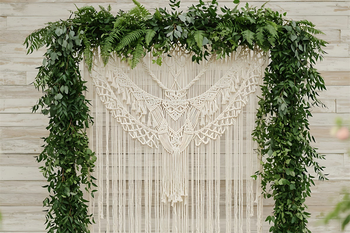 Boho-Hintergrund Makramee-Blatt-Bogen-Dekor-Hintergrund GQ2-76