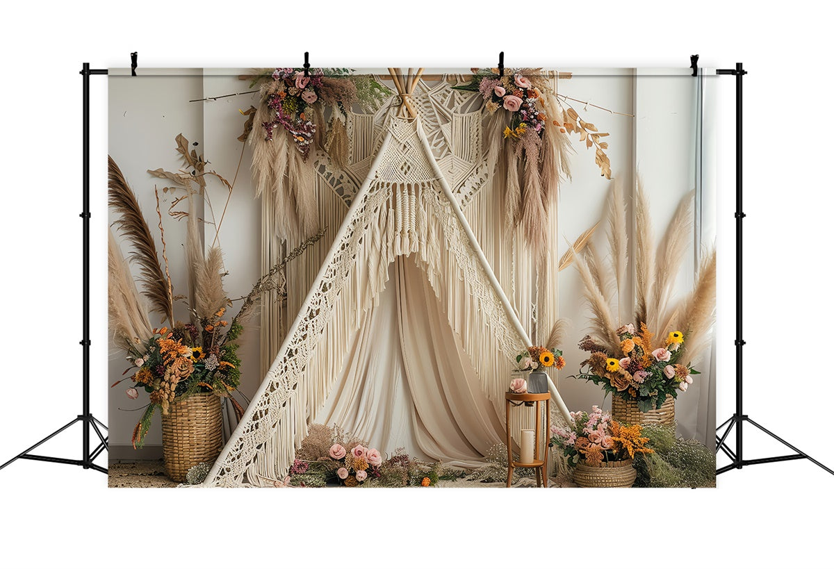 Boho Hintergrund Ideen Weiche Creme Teepee Floral Hintergrund GQ2-8