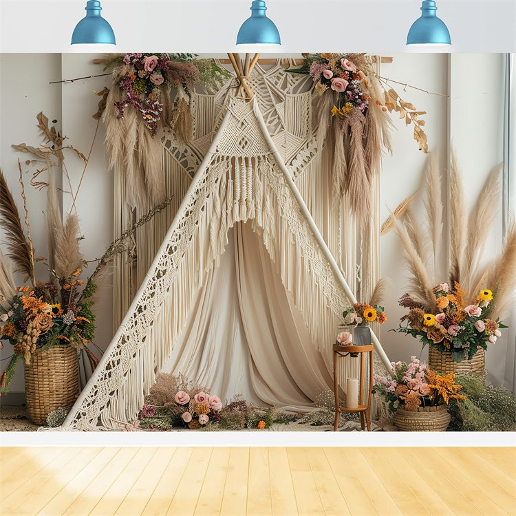 Boho Hintergrund Ideen Weiche Creme Teepee Floral Hintergrund GQ2-8