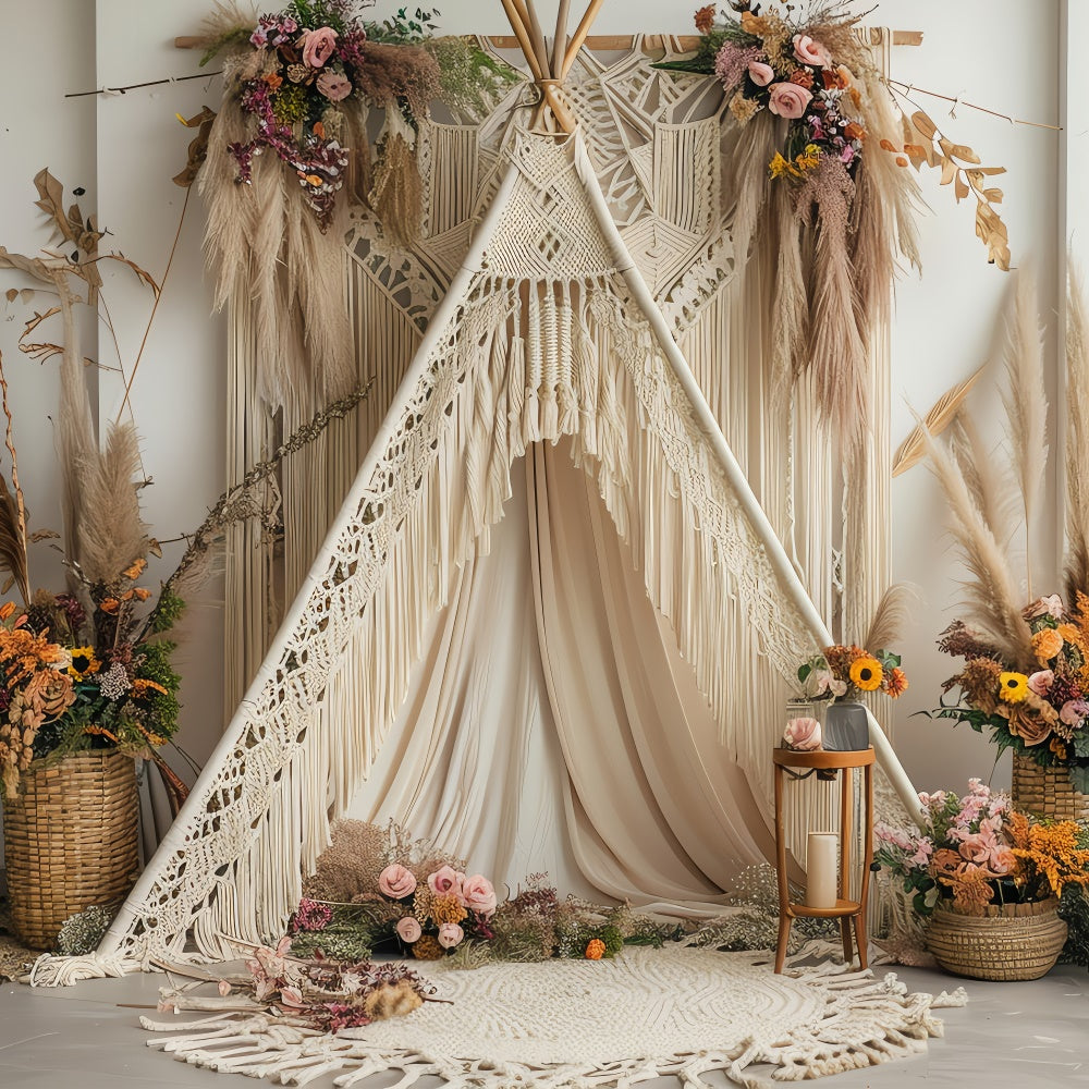 Boho Hintergrund Ideen Weiche Creme Teepee Floral Hintergrund GQ2-8