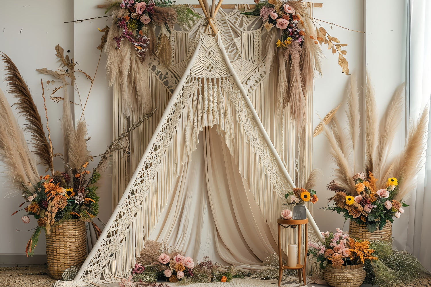 Boho Hintergrund Ideen Weiche Creme Teepee Floral Hintergrund GQ2-8
