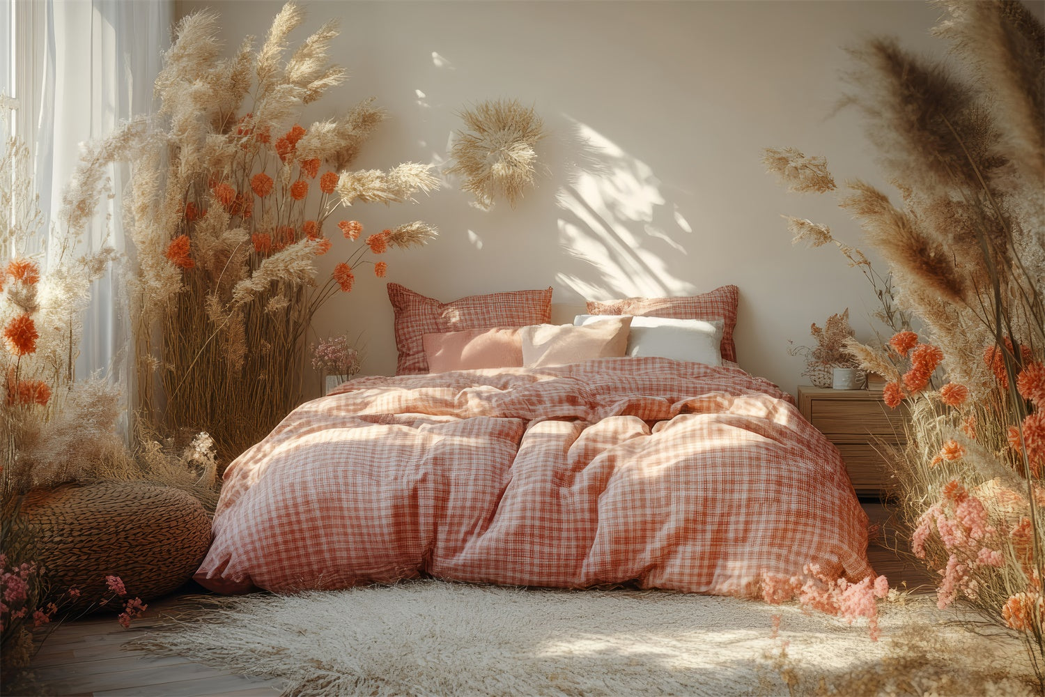Boho Hintergrund Ideen Floral Pampas Gras Bett Hintergrund GQ2-80