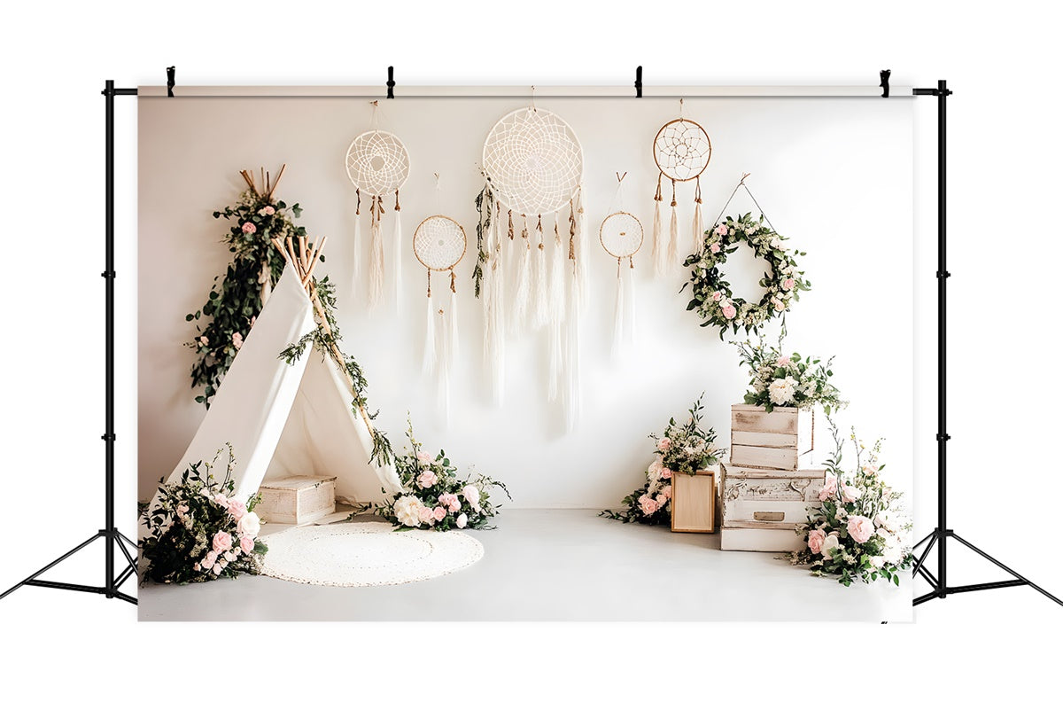 Boho Backdrop Tipi Traumfänger Floral Backdrop GQ2-81