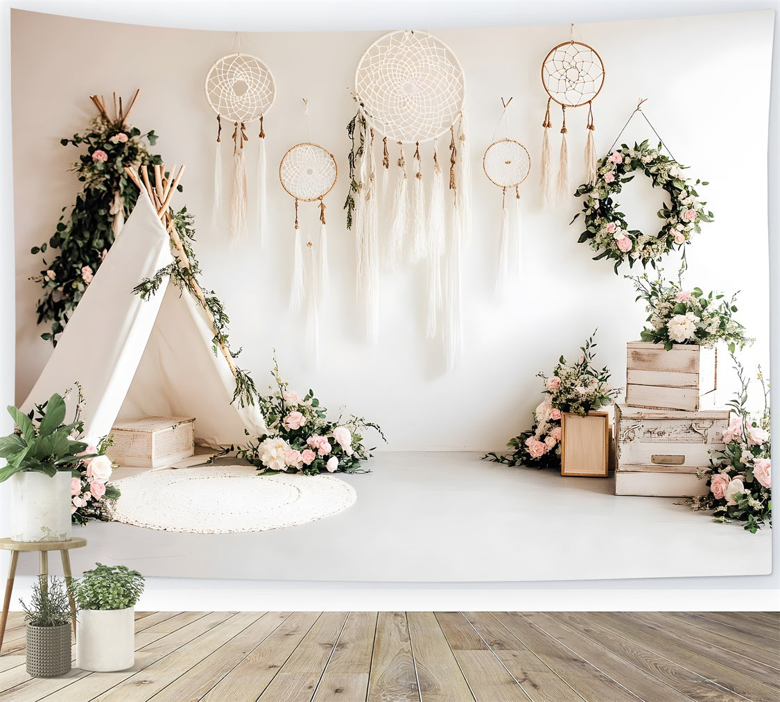 Boho Backdrop Tipi Traumfänger Floral Backdrop GQ2-81