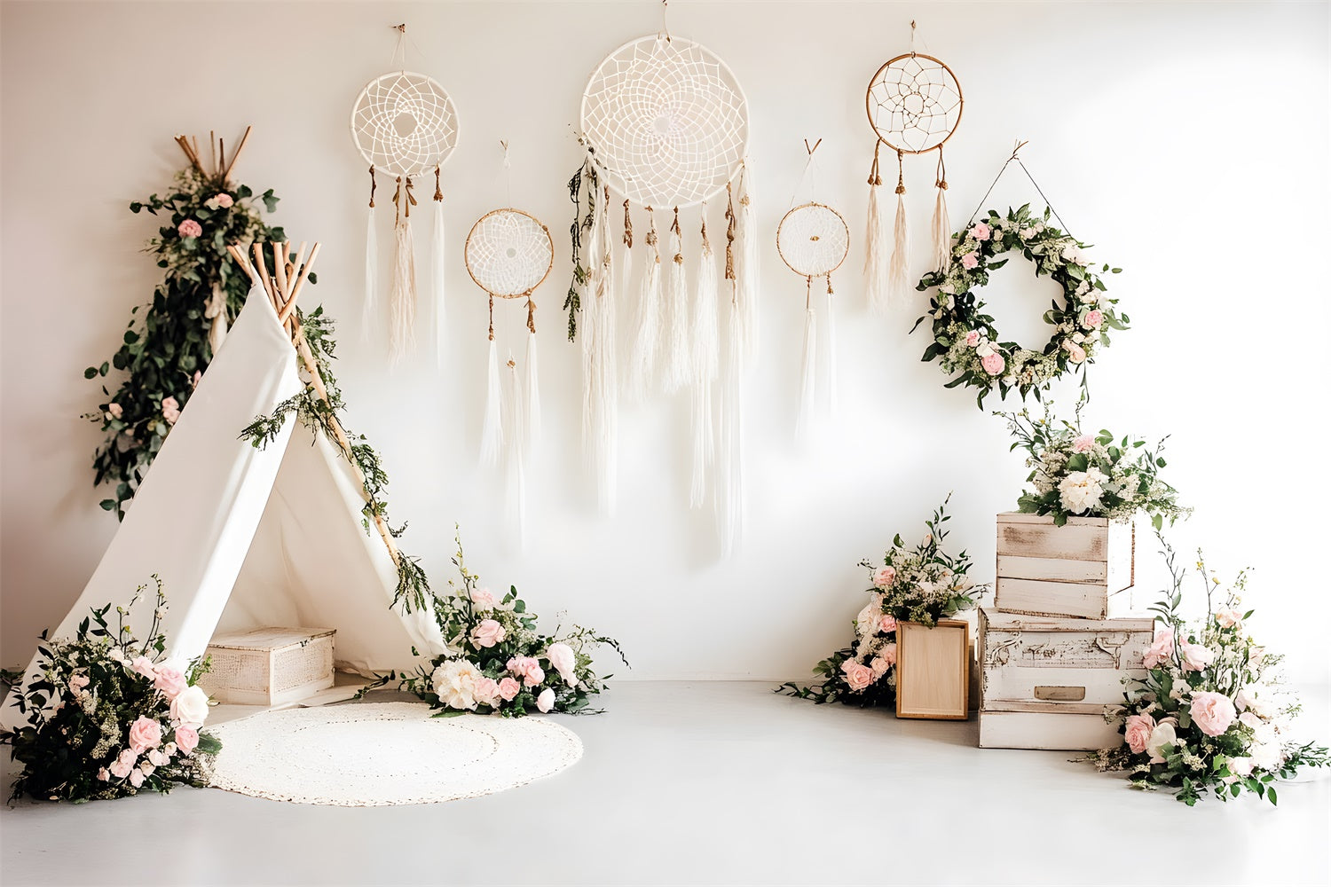 Boho Backdrop Tipi Traumfänger Floral Backdrop GQ2-81