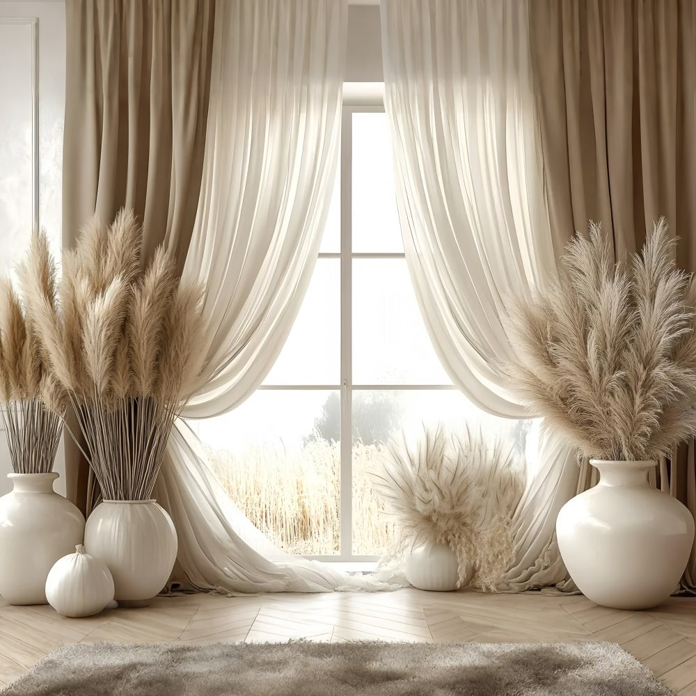 Boho Backdrop Ideen Fenster Pampasgras Fotografie Hintergrund GQ2-82