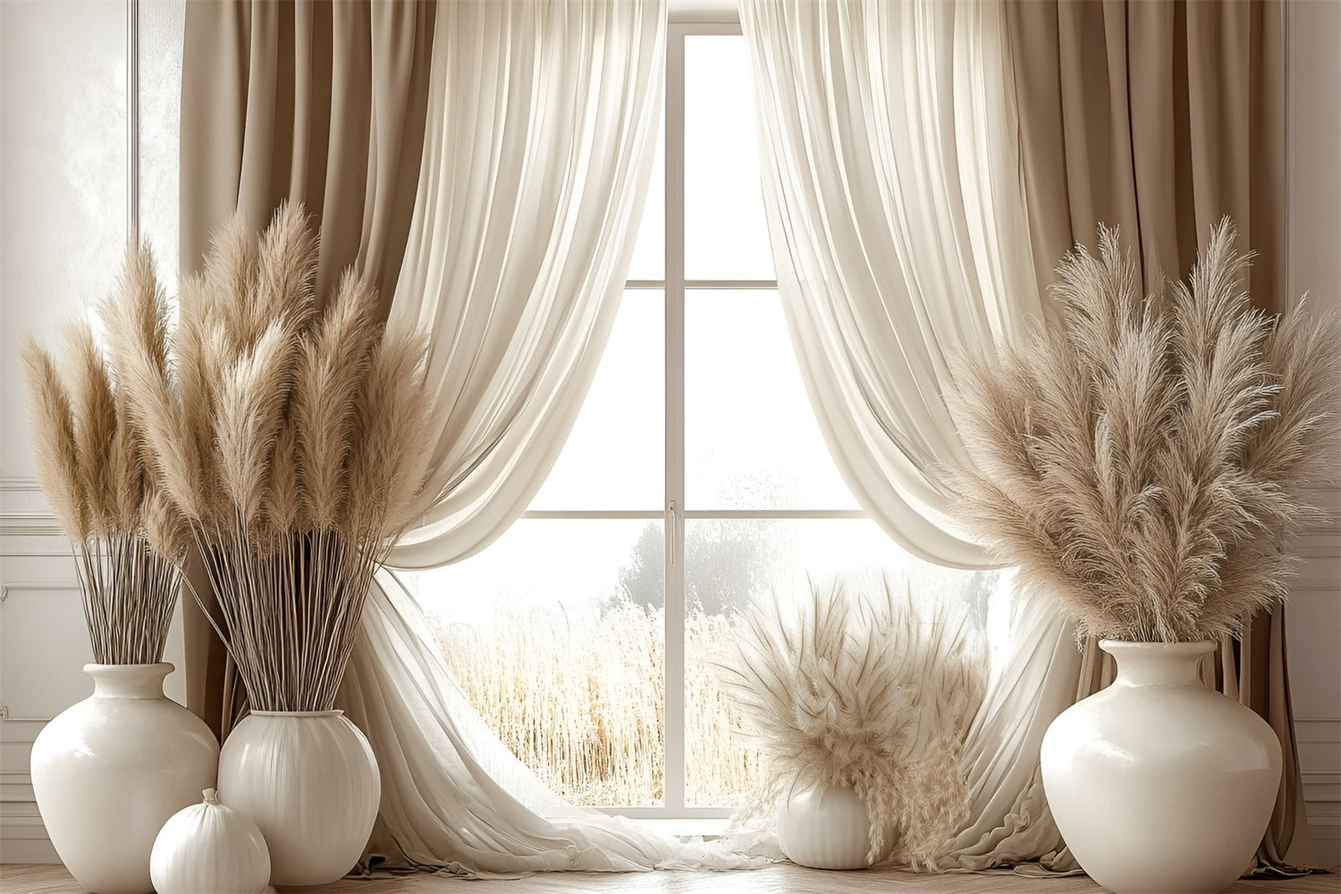 Boho Backdrop Ideen Fenster Pampasgras Fotografie Hintergrund GQ2-82